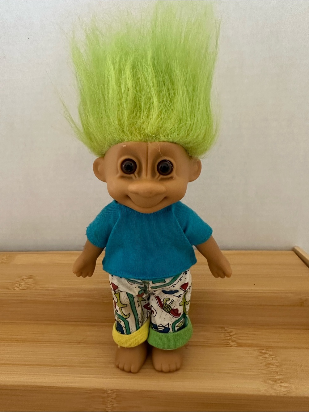 Russ Vintage Green-Haired Troll Doll with Teal Shirt 6.5” Tall #11